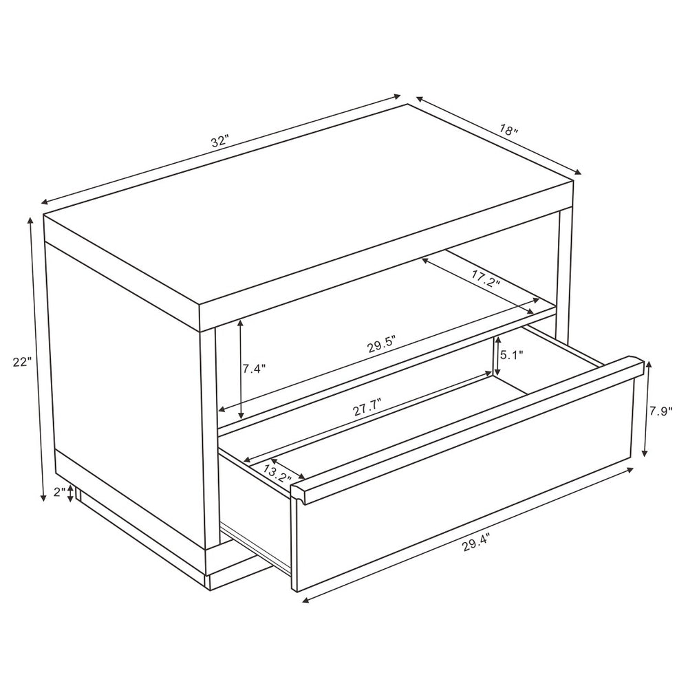 English Elm Nightstand with Open Shelf and Drawer for Modern Scandinavian Bedroom Organic Appeal Whitewashed Oak B365P504390