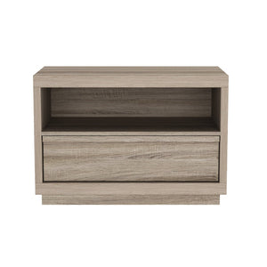 English Elm Nightstand with Open Shelf and Drawer for Modern Scandinavian Bedroom Organic Appeal Natural Oak B365P504391