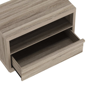 English Elm Nightstand with Open Shelf and Drawer for Modern Scandinavian Bedroom Organic Appeal Natural Oak B365P504391
