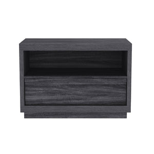 English Elm Nightstand with Open Shelf and Drawer for Modern Scandinavian Bedroom Organic Appeal Charcoal Gray B365P504392