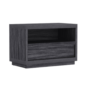 English Elm Nightstand with Open Shelf and Drawer for Modern Scandinavian Bedroom Organic Appeal Charcoal Gray B365P504392