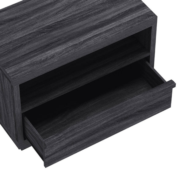 English Elm Nightstand with Open Shelf and Drawer for Modern Scandinavian Bedroom Organic Appeal Charcoal Gray B365P504392