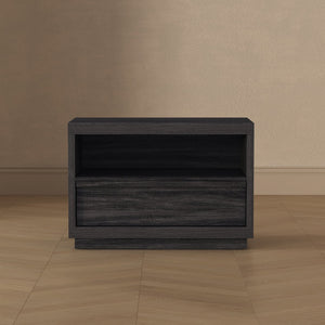 English Elm Nightstand with Open Shelf and Drawer for Modern Scandinavian Bedroom Organic Appeal Charcoal Gray B365P504392