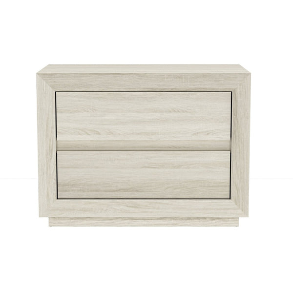 English Elm Nightstand with Two Drawers Handleless Oak Laminate Scandinavian Minimalist Bedroom Whitewashed Oak B365P504393