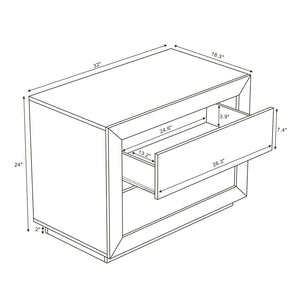 English Elm Nightstand with Two Drawers Handleless Oak Laminate Scandinavian Minimalist Bedroom Whitewashed Oak B365P504393