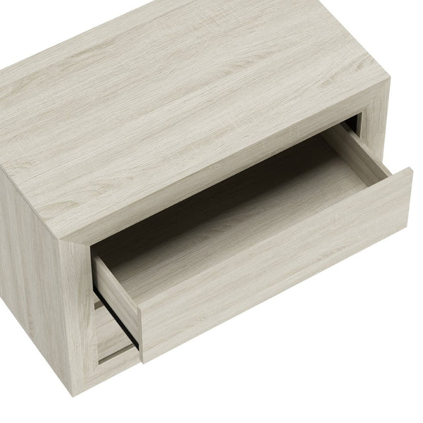English Elm Nightstand with Two Drawers Handleless Oak Laminate Scandinavian Minimalist Bedroom Whitewashed Oak B365P504393