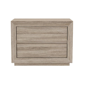 English Elm Nightstand with Two Drawers Handleless Oak Laminate Scandinavian Minimalist Bedroom Natural Oak B365P504394