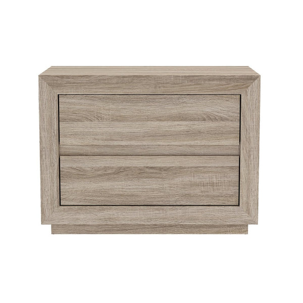 English Elm Nightstand with Two Drawers Handleless Oak Laminate Scandinavian Minimalist Bedroom Natural Oak B365P504394