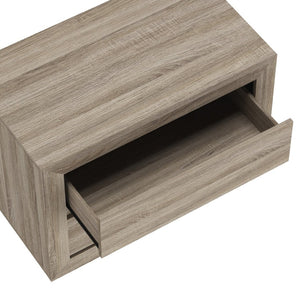 English Elm Nightstand with Two Drawers Handleless Oak Laminate Scandinavian Minimalist Bedroom Natural Oak B365P504394