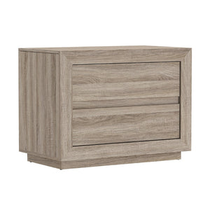 English Elm Nightstand with Two Drawers Handleless Oak Laminate Scandinavian Minimalist Bedroom Natural Oak B365P504394