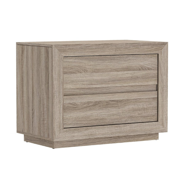 English Elm Nightstand with Two Drawers Handleless Oak Laminate Scandinavian Minimalist Bedroom Natural Oak B365P504394