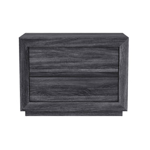 English Elm Nightstand with Two Drawers Handleless Oak Laminate Scandinavian Minimalist Bedroom Charcoal Gray B365P504395