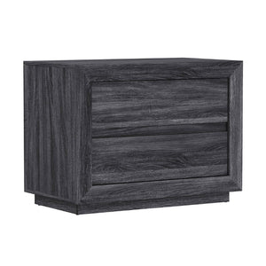 English Elm Nightstand with Two Drawers Handleless Oak Laminate Scandinavian Minimalist Bedroom Charcoal Gray B365P504395