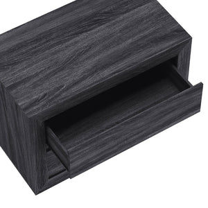 English Elm Nightstand with Two Drawers Handleless Oak Laminate Scandinavian Minimalist Bedroom Charcoal Gray B365P504395