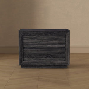 English Elm Nightstand with Two Drawers Handleless Oak Laminate Scandinavian Minimalist Bedroom Charcoal Gray B365P504395