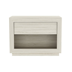 English Elm Nightstand with Open Cubby and Flush Drawer for Minimalist Scandinavian Bedroom Decor Whitewashed Oak B365P504396