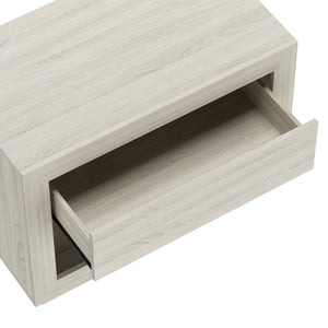 English Elm Nightstand with Open Cubby and Flush Drawer for Minimalist Scandinavian Bedroom Decor Whitewashed Oak B365P504396