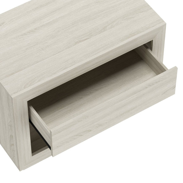 English Elm Nightstand with Open Cubby and Flush Drawer for Minimalist Scandinavian Bedroom Decor Whitewashed Oak B365P504396