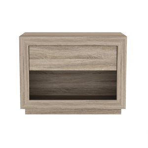 English Elm Nightstand with Open Cubby and Flush Drawer for Minimalist Scandinavian Bedroom Decor Natural Oak B365P504397