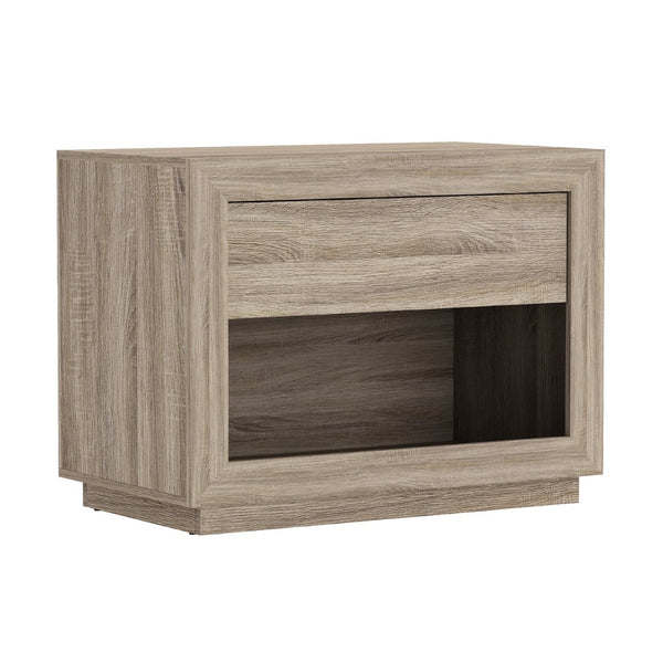 English Elm Nightstand with Open Cubby and Flush Drawer for Minimalist Scandinavian Bedroom Decor Natural Oak B365P504397