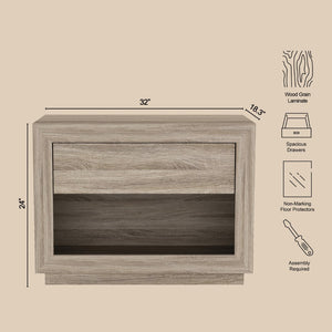English Elm Nightstand with Open Cubby and Flush Drawer for Minimalist Scandinavian Bedroom Decor Natural Oak B365P504397