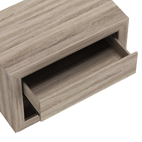 English Elm Nightstand with Open Cubby and Flush Drawer for Minimalist Scandinavian Bedroom Decor Natural Oak B365P504397