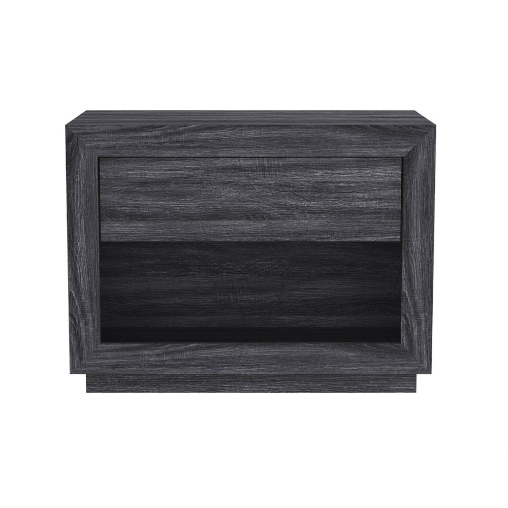 English Elm Nightstand with Open Cubby and Flush Drawer for Minimalist Scandinavian Bedroom Decor Charcoal Gray B365P504398