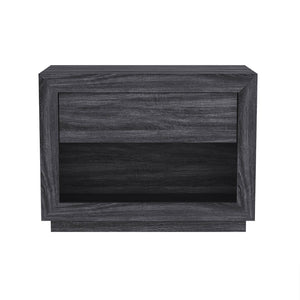 English Elm Nightstand with Open Cubby and Flush Drawer for Minimalist Scandinavian Bedroom Decor Charcoal Gray B365P504398