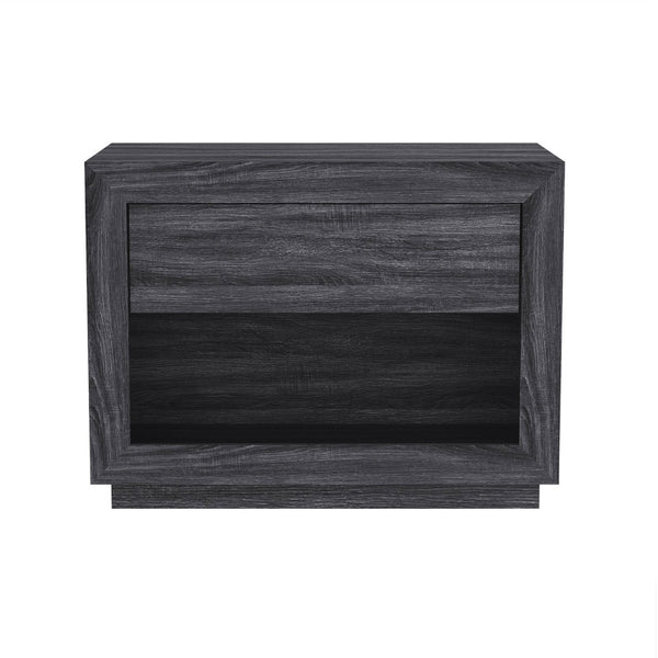 English Elm Nightstand with Open Cubby and Flush Drawer for Minimalist Scandinavian Bedroom Decor Charcoal Gray B365P504398