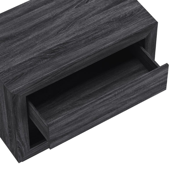 English Elm Nightstand with Open Cubby and Flush Drawer for Minimalist Scandinavian Bedroom Decor Charcoal Gray B365P504398
