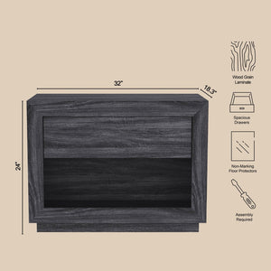 English Elm Nightstand with Open Cubby and Flush Drawer for Minimalist Scandinavian Bedroom Decor Charcoal Gray B365P504398