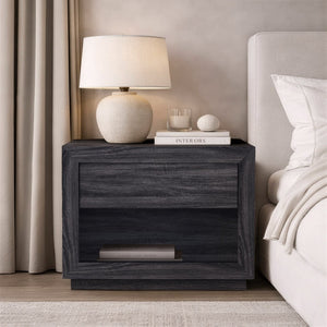 English Elm Nightstand with Open Cubby and Flush Drawer for Minimalist Scandinavian Bedroom Decor Charcoal Gray B365P504398