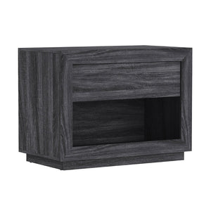 English Elm Nightstand with Open Cubby and Flush Drawer for Minimalist Scandinavian Bedroom Decor Charcoal Gray B365P504398