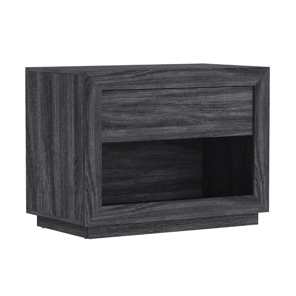 English Elm Nightstand with Open Cubby and Flush Drawer for Minimalist Scandinavian Bedroom Decor Charcoal Gray B365P504398