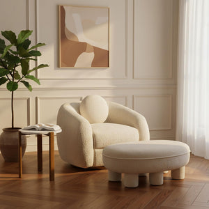 English Elm Accent Ottoman Chenille Upholstered Rectangular Living Room Centerpiece with Chunky Legs Cream B365P504399