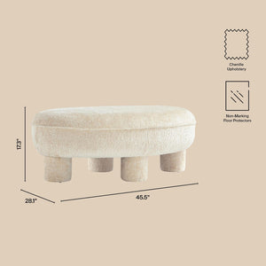 English Elm Accent Ottoman Chenille Upholstered Rectangular Living Room Centerpiece with Chunky Legs Cream B365P504399