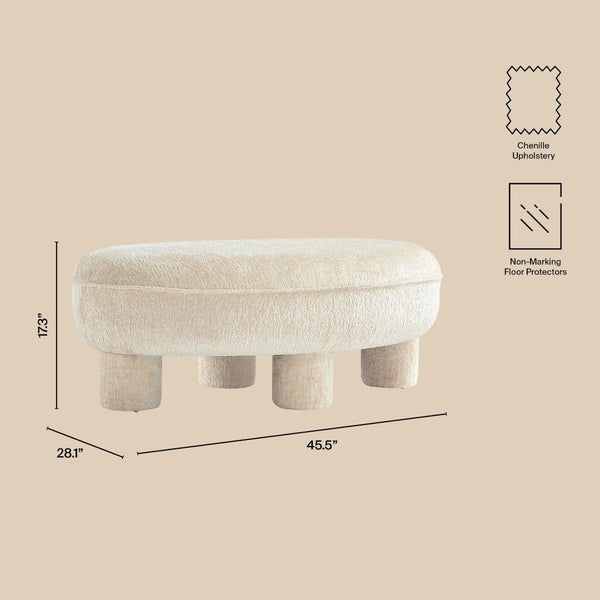 English Elm Accent Ottoman Chenille Upholstered Rectangular Living Room Centerpiece with Chunky Legs Cream B365P504399