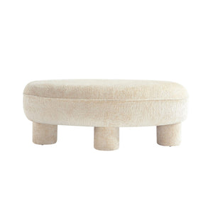 English Elm Accent Ottoman Chenille Upholstered Rectangular Living Room Centerpiece with Chunky Legs Cream B365P504399