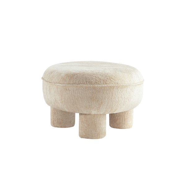 English Elm Accent Ottoman Chenille Upholstered Rectangular Living Room Centerpiece with Chunky Legs Cream B365P504399