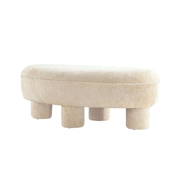 English Elm Accent Ottoman Chenille Upholstered Rectangular Living Room Centerpiece with Chunky Legs Cream B365P504399