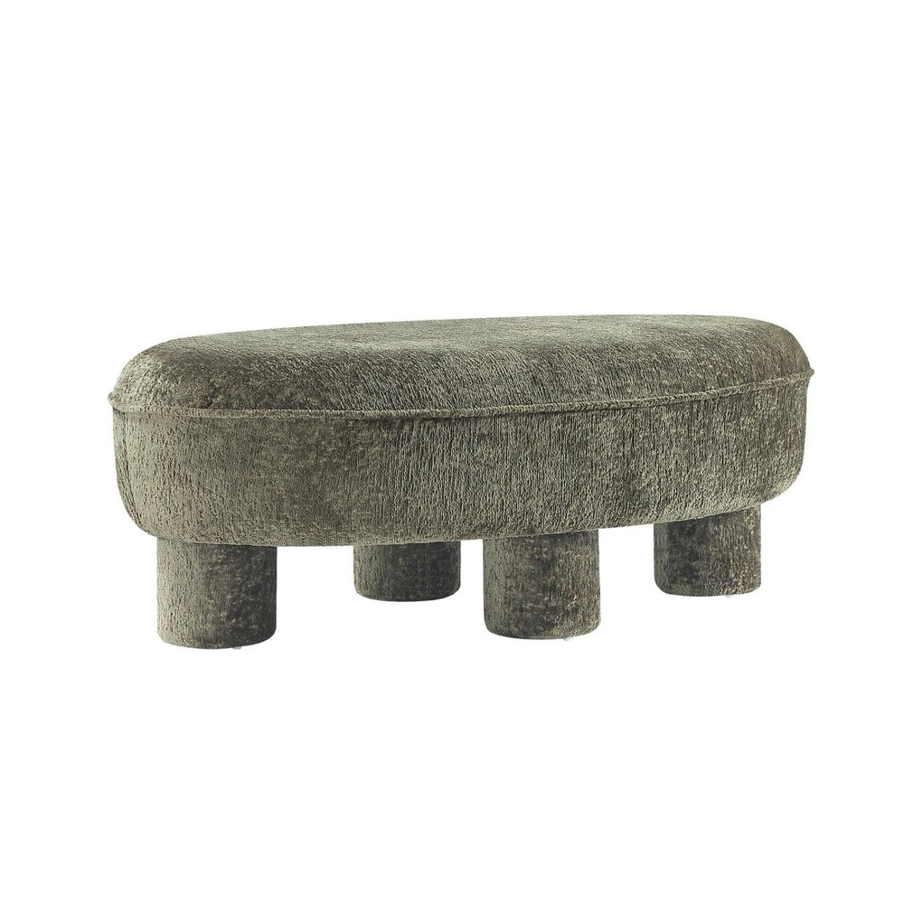 English Elm Accent Ottoman Chenille Upholstered Rectangular Living Room Centerpiece with Chunky Legs Olive Green B365P504400