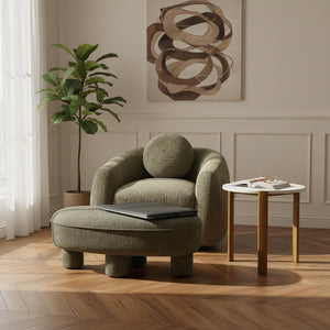 English Elm Accent Ottoman Chenille Upholstered Rectangular Living Room Centerpiece with Chunky Legs Olive Green B365P504400