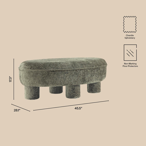 English Elm Accent Ottoman Chenille Upholstered Rectangular Living Room Centerpiece with Chunky Legs Olive Green B365P504400