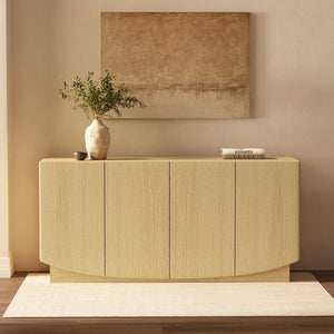 English Elm Sideboard with Push Open Doors Natural Wood Grain Laminate Contemporary Dining Storage Oak B365P504401