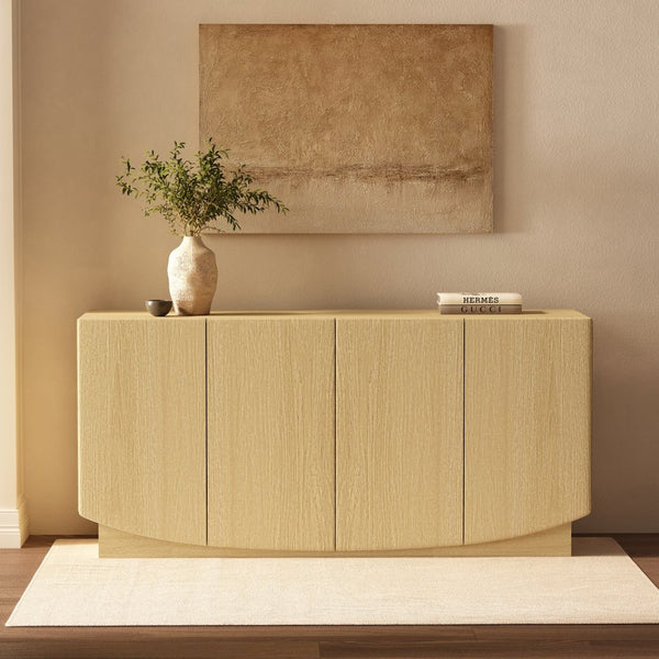 English Elm Sideboard with Push Open Doors Natural Wood Grain Laminate Contemporary Dining Storage Oak B365P504401