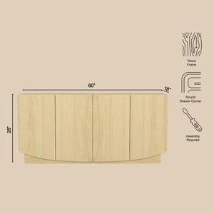 English Elm Sideboard with Push Open Doors Natural Wood Grain Laminate Contemporary Dining Storage Oak B365P504401