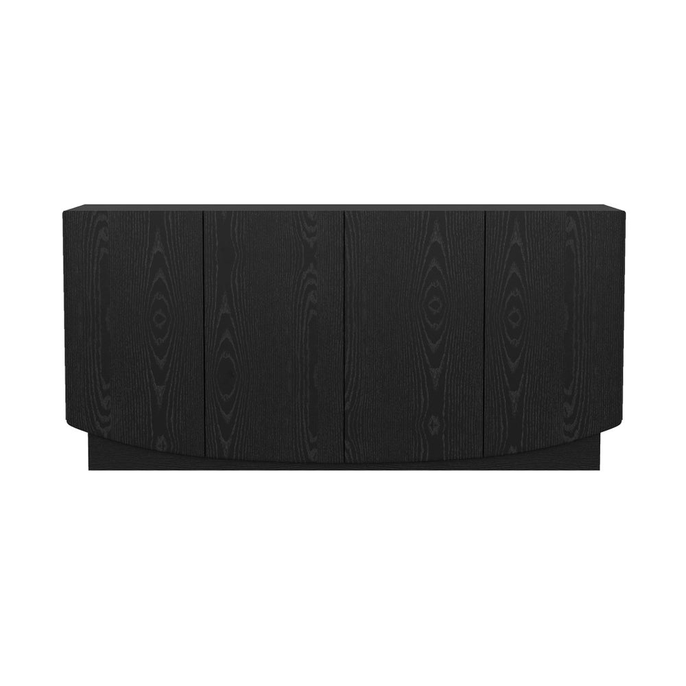 English Elm Sideboard with Push Open Doors Natural Wood Grain Laminate Contemporary Dining Storage Black B365P504402