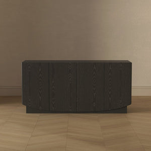 English Elm Sideboard with Push Open Doors Natural Wood Grain Laminate Contemporary Dining Storage Black B365P504402