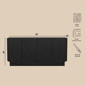 English Elm Sideboard with Push Open Doors Natural Wood Grain Laminate Contemporary Dining Storage Black B365P504402