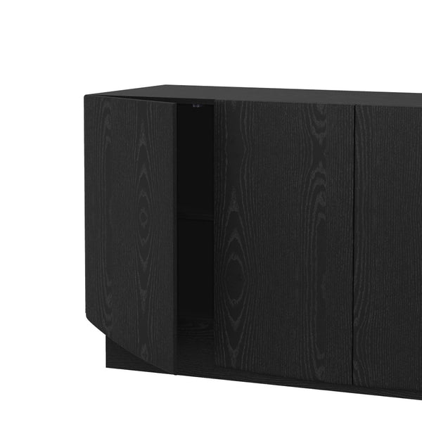 English Elm Sideboard with Push Open Doors Natural Wood Grain Laminate Contemporary Dining Storage Black B365P504402